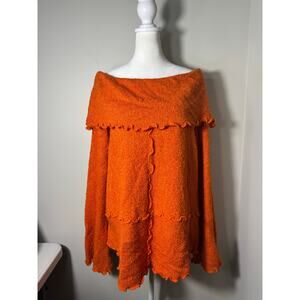 Vintage Y2K Off the Shouler Orange Fringe Long Sleeve Sweater Top XL